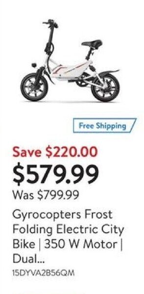 Walmart Gyrocopters Frost Folding Electric City Bike | 350 W Motor | Dual... offer