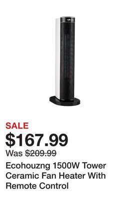 TSC Stores Ecohouzng 1500w tower ceramic fan heater with remote control offer