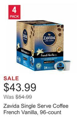 Costco Zavida single serve coffee french vanilla, 96-count offer