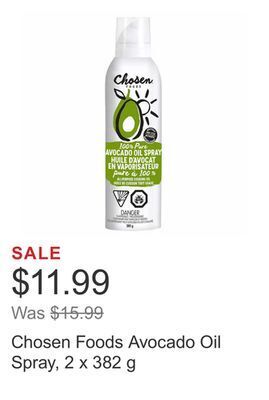 Costco Chosen foods avocado oil spray, 2 x 382 g offer