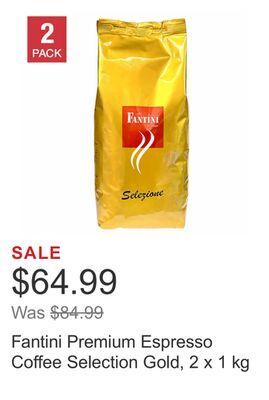 Costco Fantini premium espresso coffee selection gold, 2 x 1 kg offer