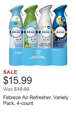 Costco Febreze air refresher, variety pack, 4-count offer