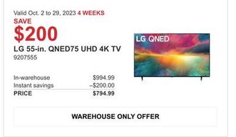 Costco Lg 55-in. qned75 uhd 4k tv offer