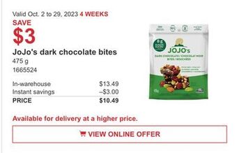 Costco Jojo's dark chocolate bites offer
