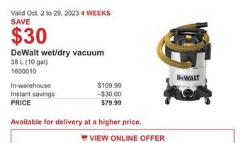 Costco Dewalt wet/dry vacuum offer
