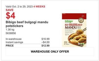 Costco Bibigo beef bulgogi mandu potstickers offer