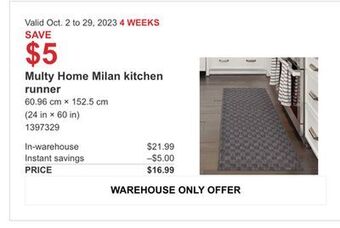 Costco Multy home milan kitchen runner offer