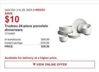 Costco Trudeau 24-piece porcelain dinnerware offer