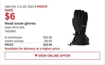 Costco Head snow gloves offer