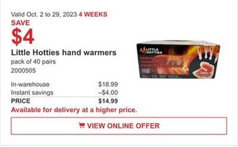 Costco Little hotties hand warmers offer