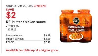 Costco Kfi butter chicken sauce offer