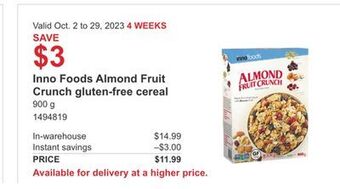 Costco Inno foods almond fruit crunch gluten-free cereal offer