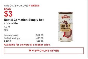 Costco Nestlé carnation simply hot chocolate offer