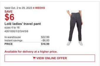 Costco Lolë ladies travel pant offer
