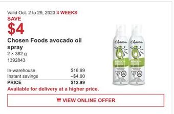 Costco Chosen foods avocado oil spray offer
