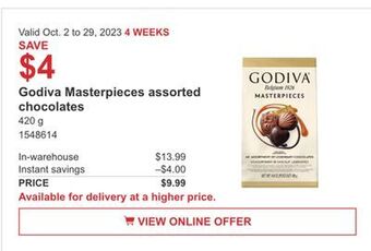Costco Godiva masterpieces assorted chocolates offer