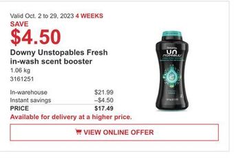 Costco Downy unstopables fresh in-wash scent booster offer