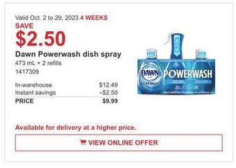 Costco Dawn powerwash dish spray offer