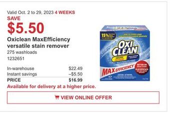 Costco Oxiclean maxefficiency versatile stain remover offer