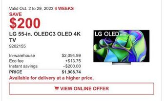 Costco Lg 55-in. oledc3 oled 4k tv offer