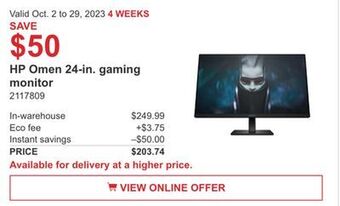 Costco Hp omen 24-in. gaming monitor offer