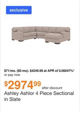 Ashley Furniture Ashley ashlor 4 piece sectional in slate offer