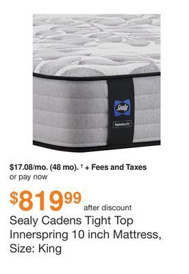 Sealy cadens tight top innerspring 10 inch mattress, size: king