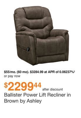 Ashley Furniture Ballister power lift recliner in brown by ashley offer