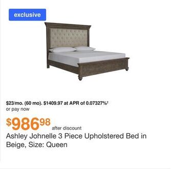 Ashley Furniture Ashley johnelle 3 piece upholstered bed in beige, size: queen offer