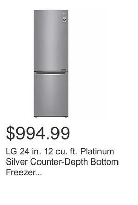Costco Lg 24 in. 12 cu. ft. platinum silver counter-depth bottom freezer refrigerator with door cooling+ system offer