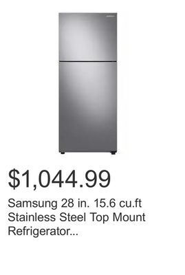 Costco Samsung 28 in. 15.6 cu.ft stainless steel top mount refrigerator with all-around cooling offer