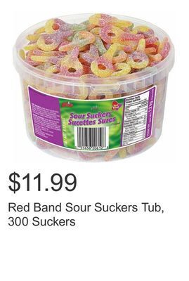Costco Red band sour suckers tub, 300 suckers offer