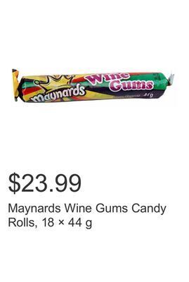 Costco Maynards wine gums candy rolls, 18 × 44 g offer