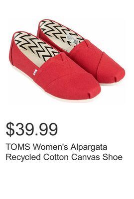 Costco Toms women's alpargata recycled cotton canvas shoe offer