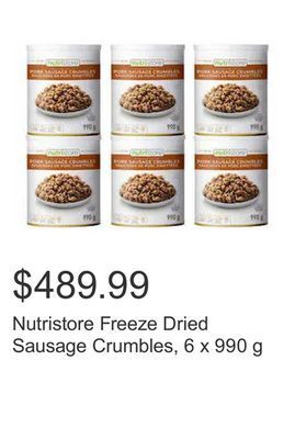 Costco Nutristore freeze dried sausage crumbles, 6 x 990 g offer