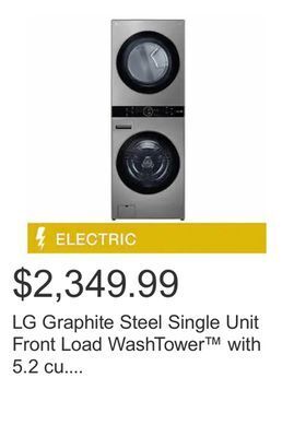 Costco Lg graphite steel single unit front load washtower with 5.2 cu. ft. steam washer and 7.4 cu. ft. electric steam dryer offer