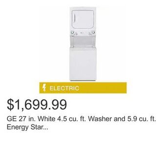 Costco Ge 27 in. white 4.5 cu. ft. washer and 5.9 cu. ft. energy star laundry centre offer
