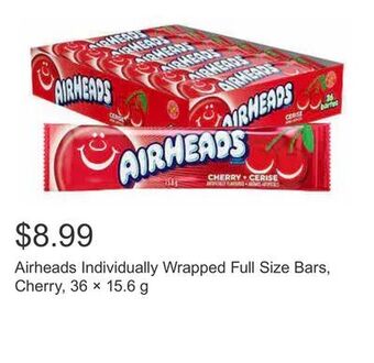 Costco Airheads individually wrapped full size bars, cherry, 36 × 15.6 g offer