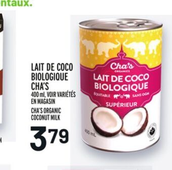 Metro Lait de coco biologique cha's | cha's organic coconut milk offer