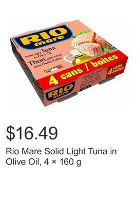 Costco Rio mare solid light tuna in olive oil, 4 × 160 g offer
