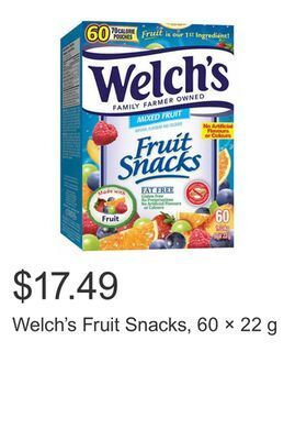 Costco Welch's fruit snacks, 60 × 22 g offer