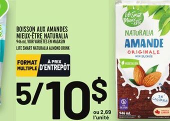 Metro Boisson aux amandes mieux-être naturalia | life smart naturalia almond drink offer