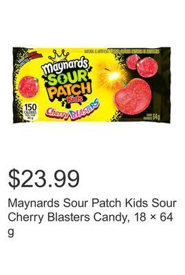 Costco Maynards sour patch kids sour cherry blasters candy, 18 × 64 g offer