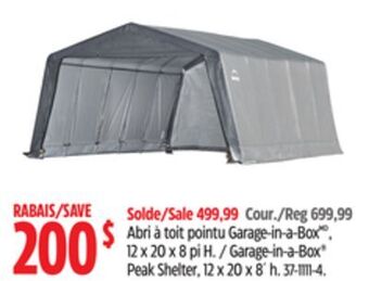 Canadian Tire Shelterlogic garage-in-a-box peak shelter, 12 x 20 x 8' h offer