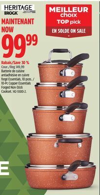 Canadian Tire Heritage the rock 10-pc copper essentials forged non stick cookset offer