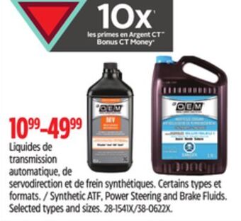 Canadian Tire Oem synthetic atf, power steering and brake fluids offer