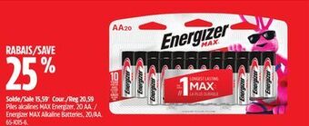 Canadian Tire Energizer max alkaline batteries, 20/aa offer
