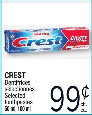 Jean Coutu Crest selected toothpastes offer
