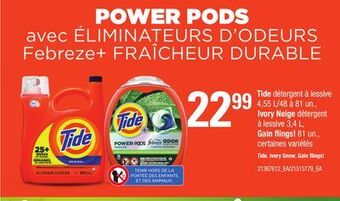 Provigo Tide détergent à lessive 4,55 l/48 à 81 un., ivory neige détergent à lessive 3,4 l, gain flings! 81 un offer
