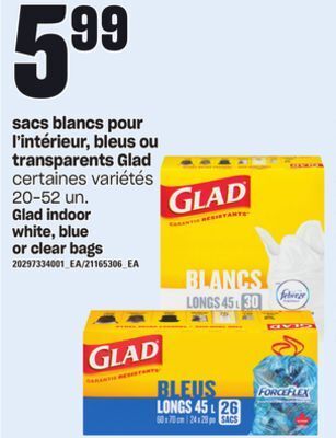 Provigo Sacs blancs pour l'intérieur, bleus ou transparents glad, 20-52 un offer